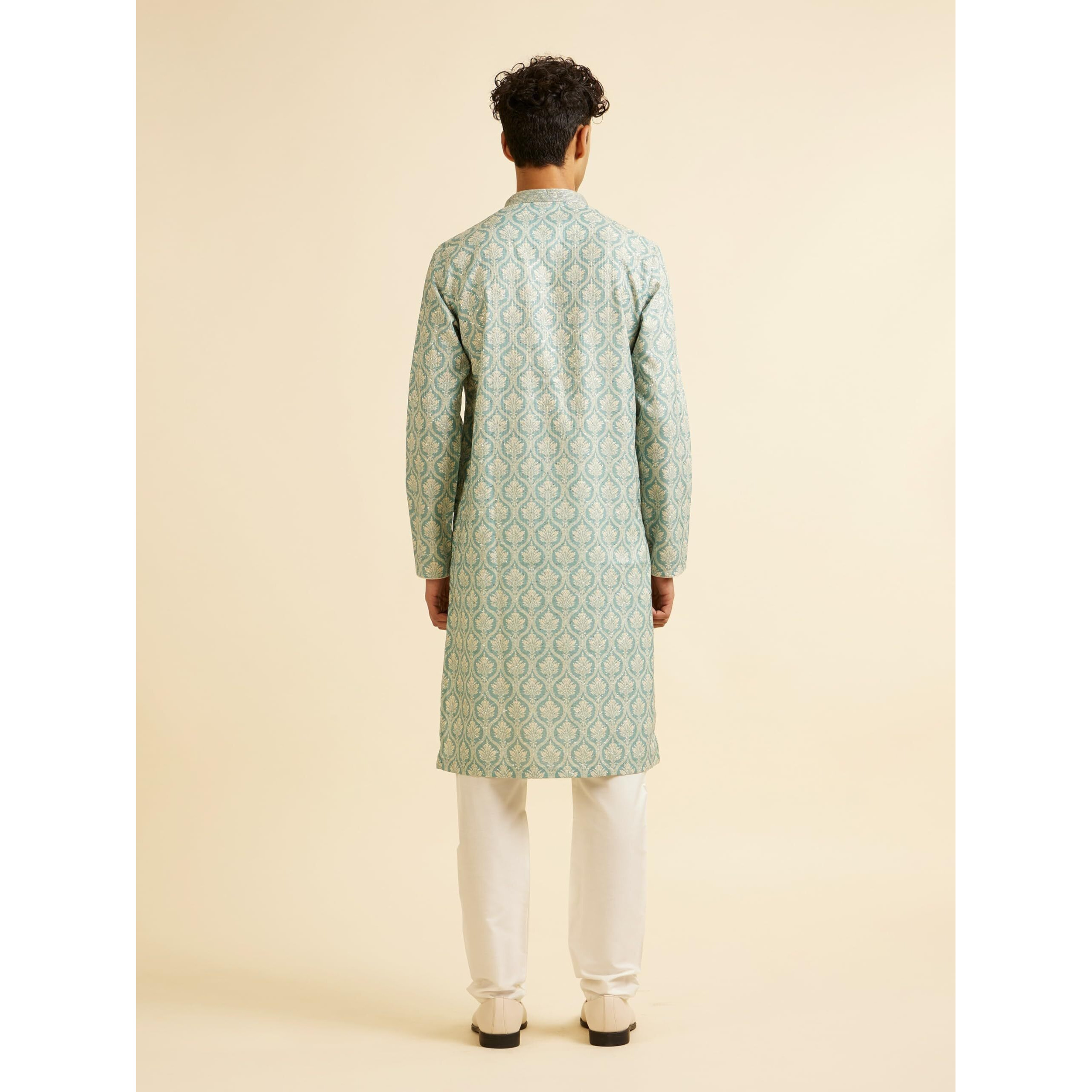 Manyavar Men's Cotton Blend Printed|Embroidered Kurta Pyjama Set (Green,XL)