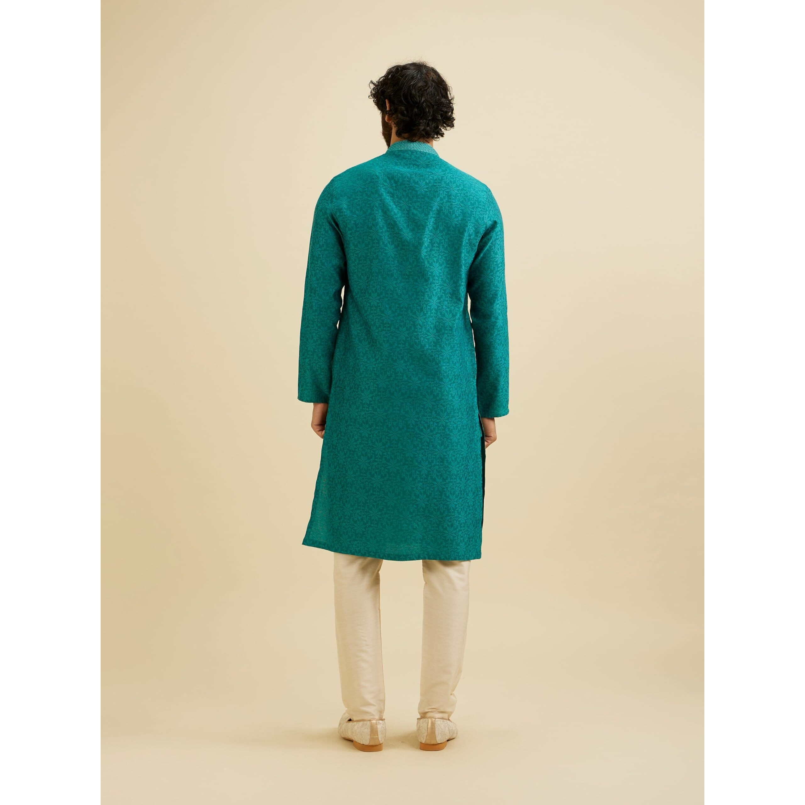 Manyavar Men's Viscose Blend Jacquard Embroidered Kurta Pyjama Set (Green,XL)