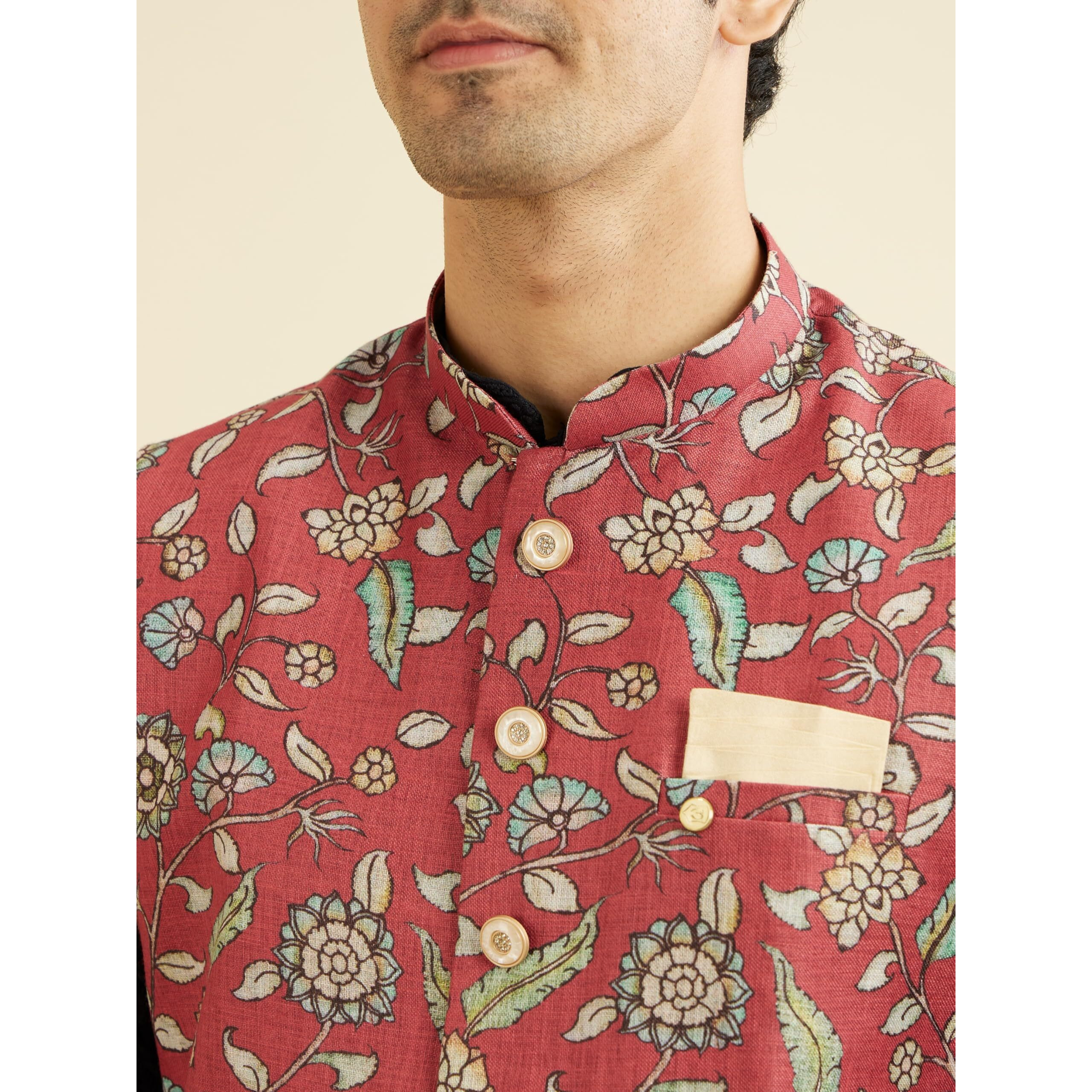Manyavar Men's Viscose Blend Printed Jacket (Rust,XXXL)