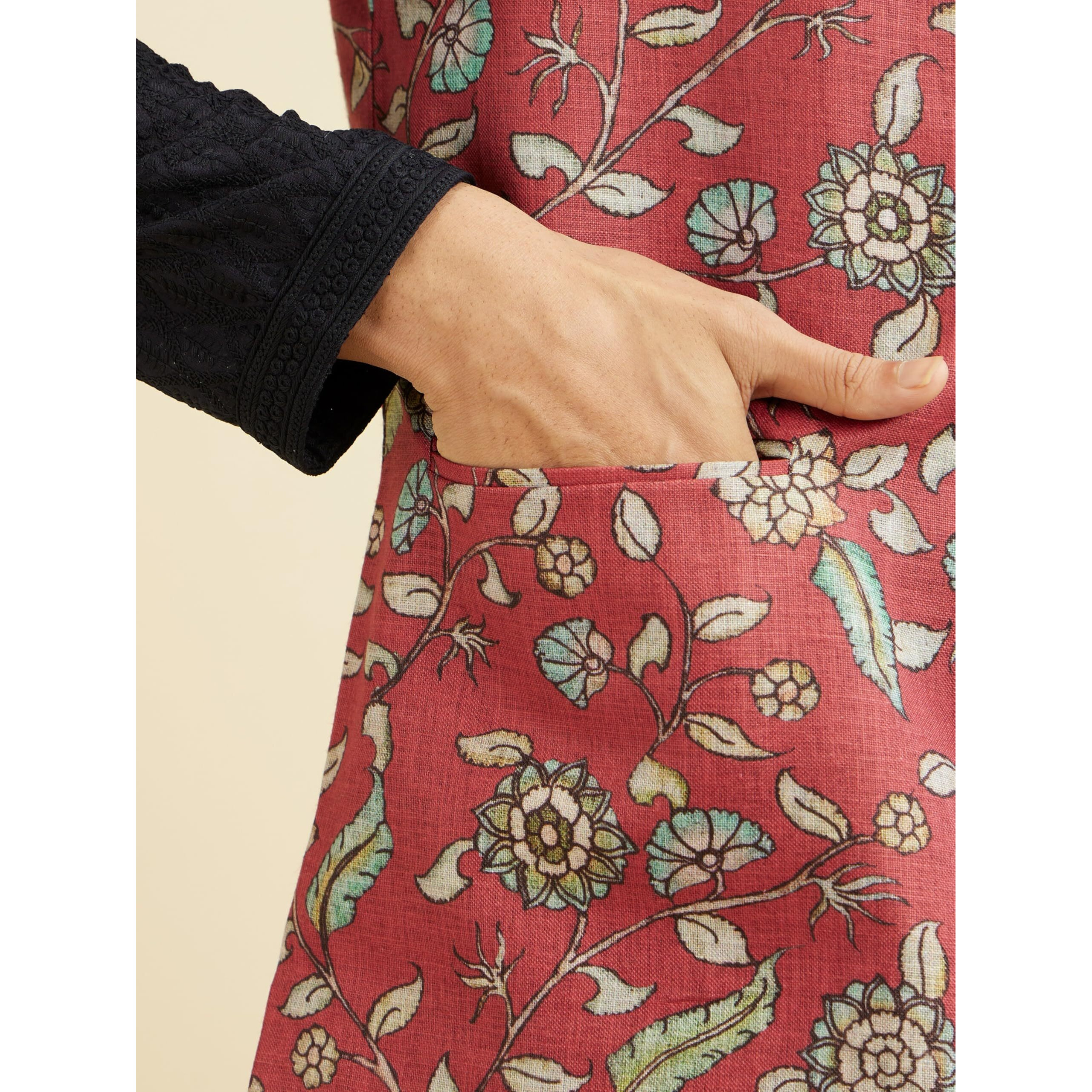 Manyavar Men's Viscose Blend Printed Jacket (Rust,XXXL)