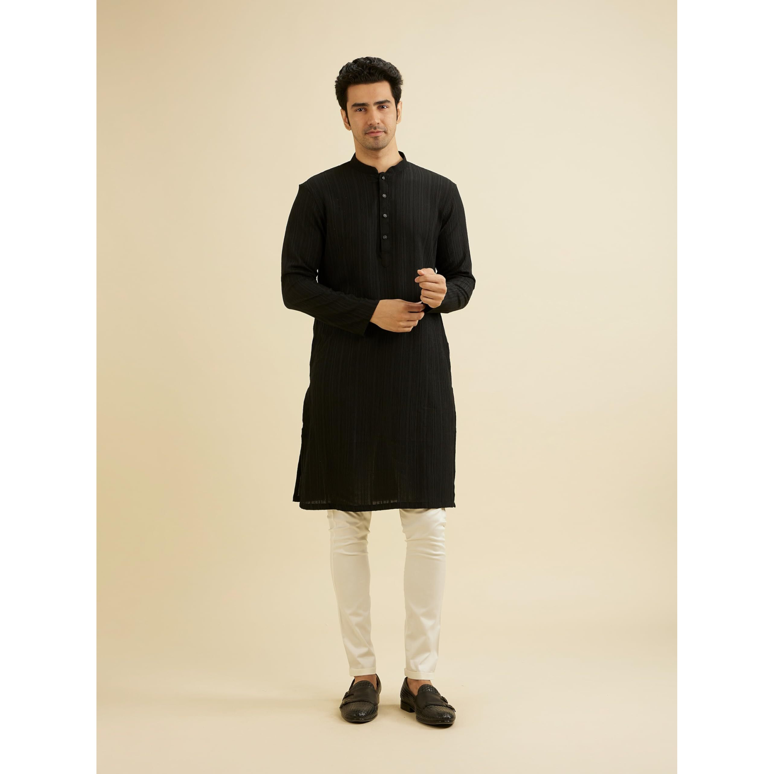 Manyavar Men's Spandex Self Design Kurta (Black,XL)