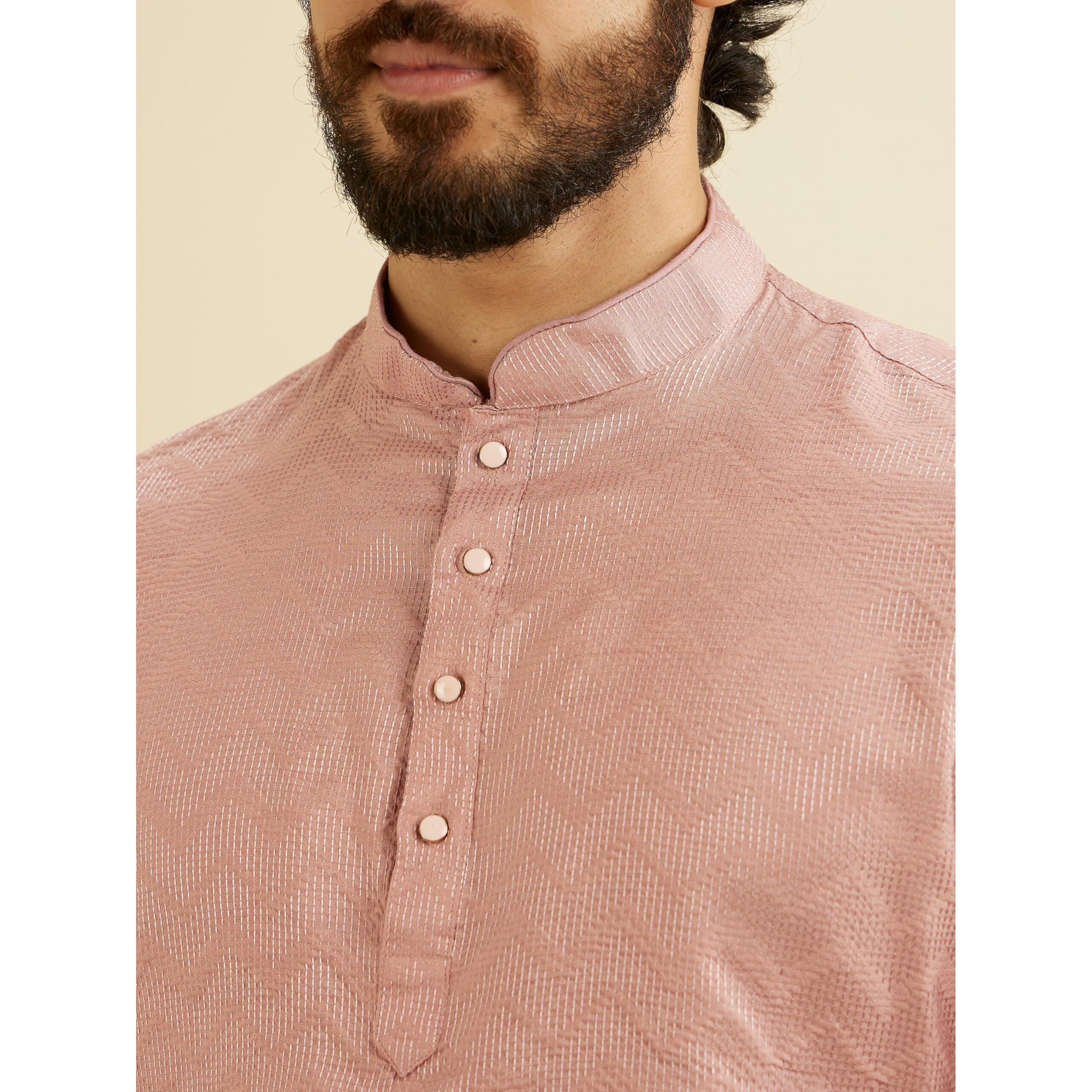 Manyavar Men's Viscose Blend Textured Short Kurta (Pink,XXXL)
