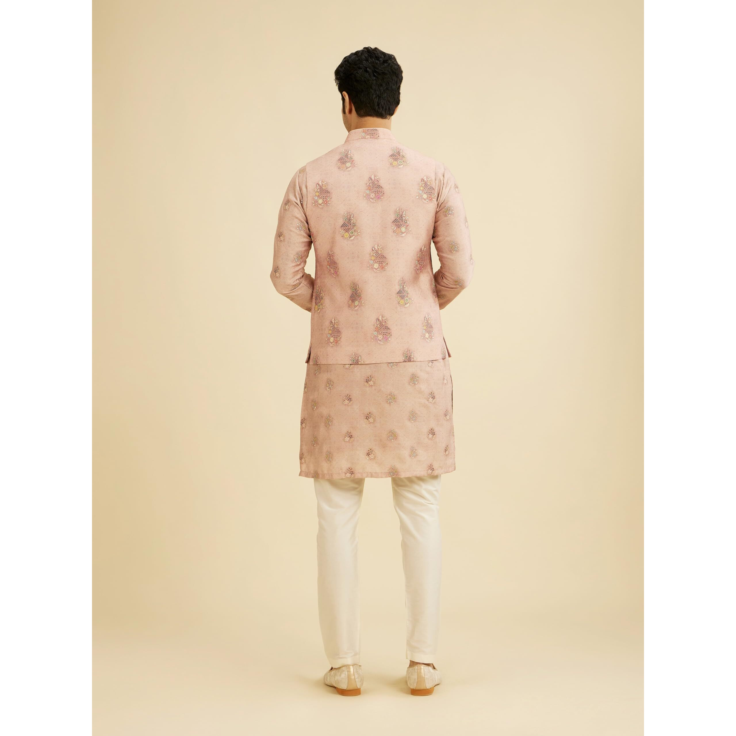 Manyavar Men's Viscose Blend Printed Jacket Set (Pink,M)