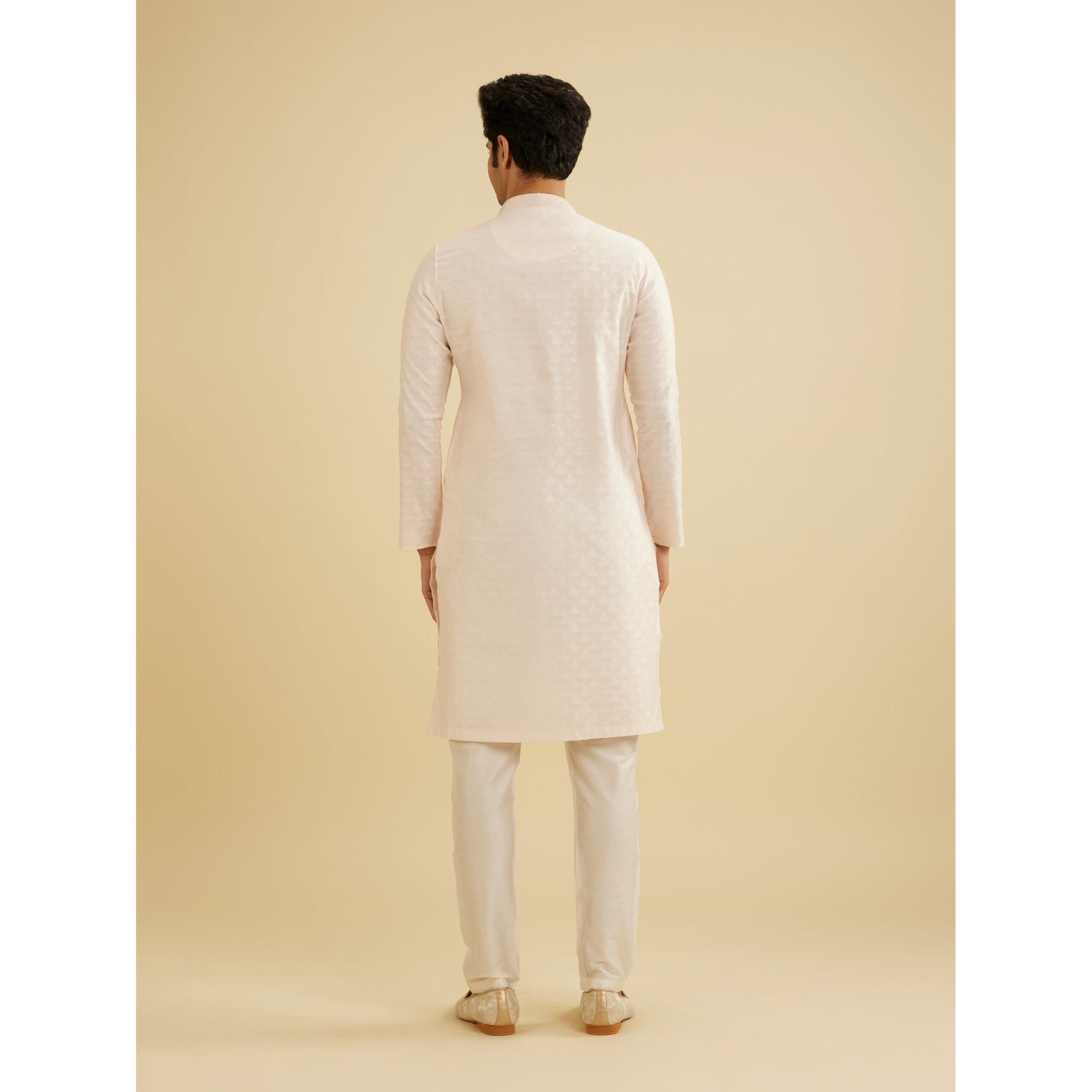 Manyavar Men's Viscose Blend Digital Leaf Print Kurta Set (Peach,XXXL)