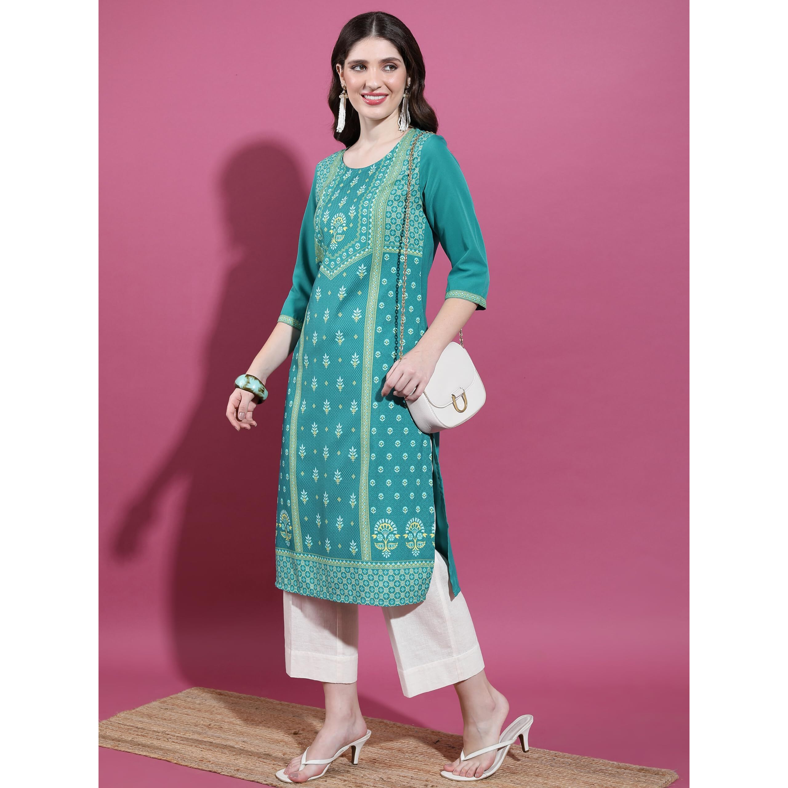 Ketch Women's Cotton Blend Regular Dress Shirt (KHKU000399_Teal