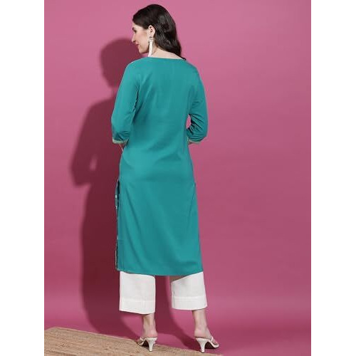 Ketch Women's Cotton Blend Regular Dress Shirt (KHKU000399_Teal