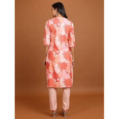 Ketch Women's Polyester Regular Fit Kurta (KHKU000455_Coral