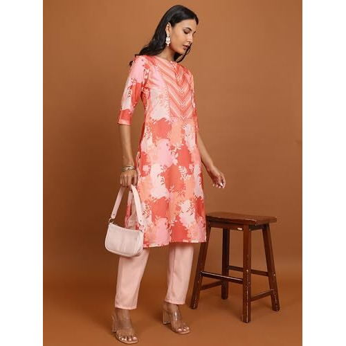 Ketch Women's Polyester Regular Fit Kurta (KHKU000455_Coral