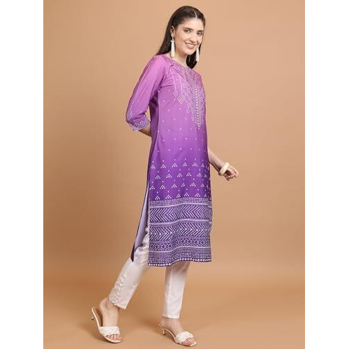 Ketch Women's Polyester Regular Fit Kurta (KHKU000464_Purple