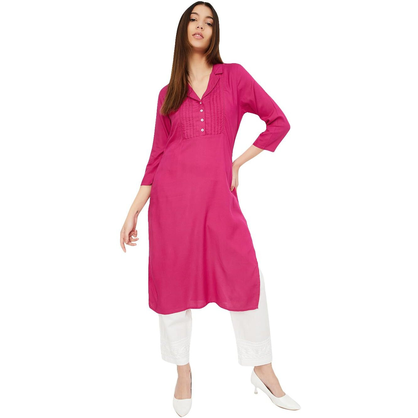 Max Women's Rayon Blend Regular Kurta (LOEKSU24MA_Fuchsia_L