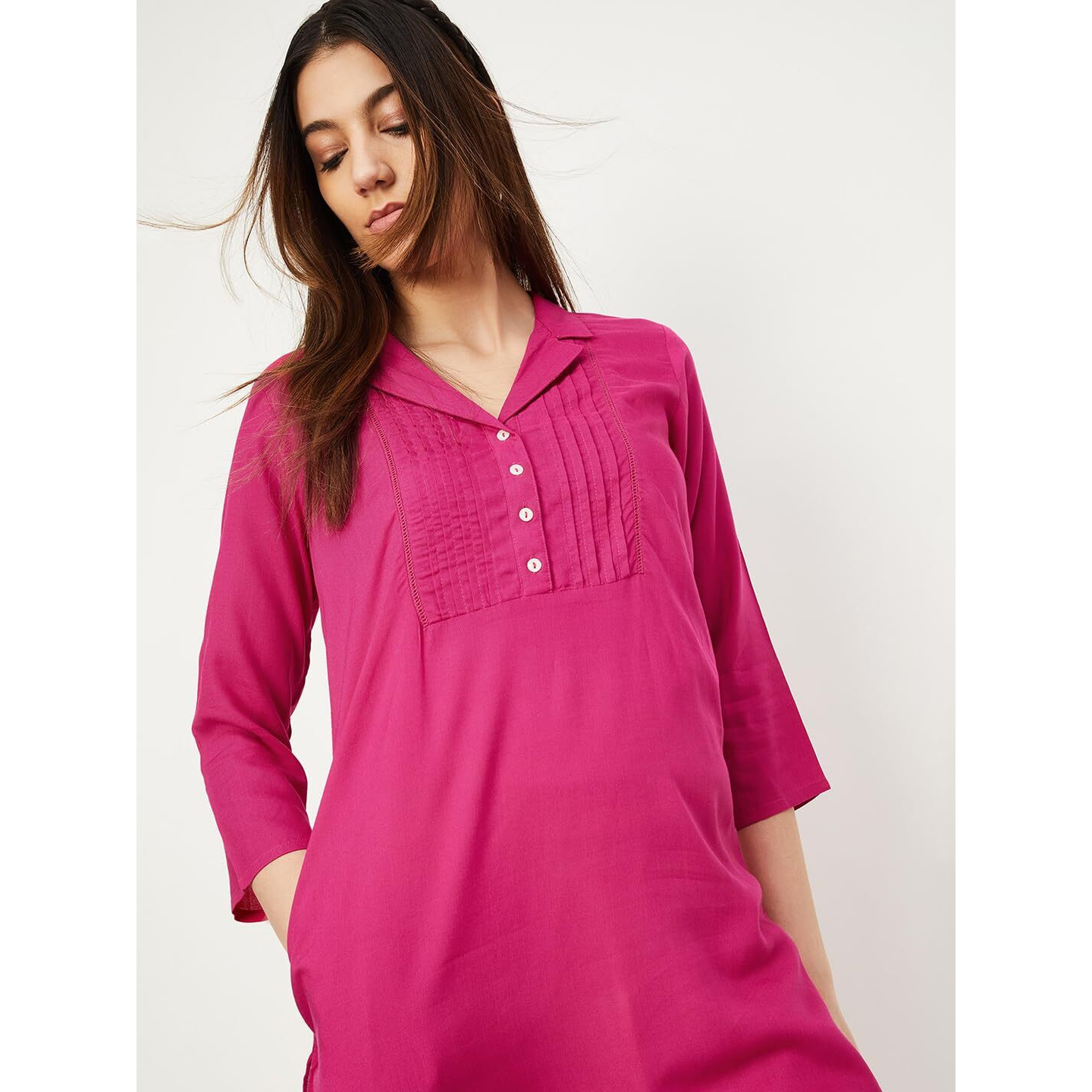 Max Women's Rayon Blend Regular Kurta (LOEKSU24MA_Fuchsia_L