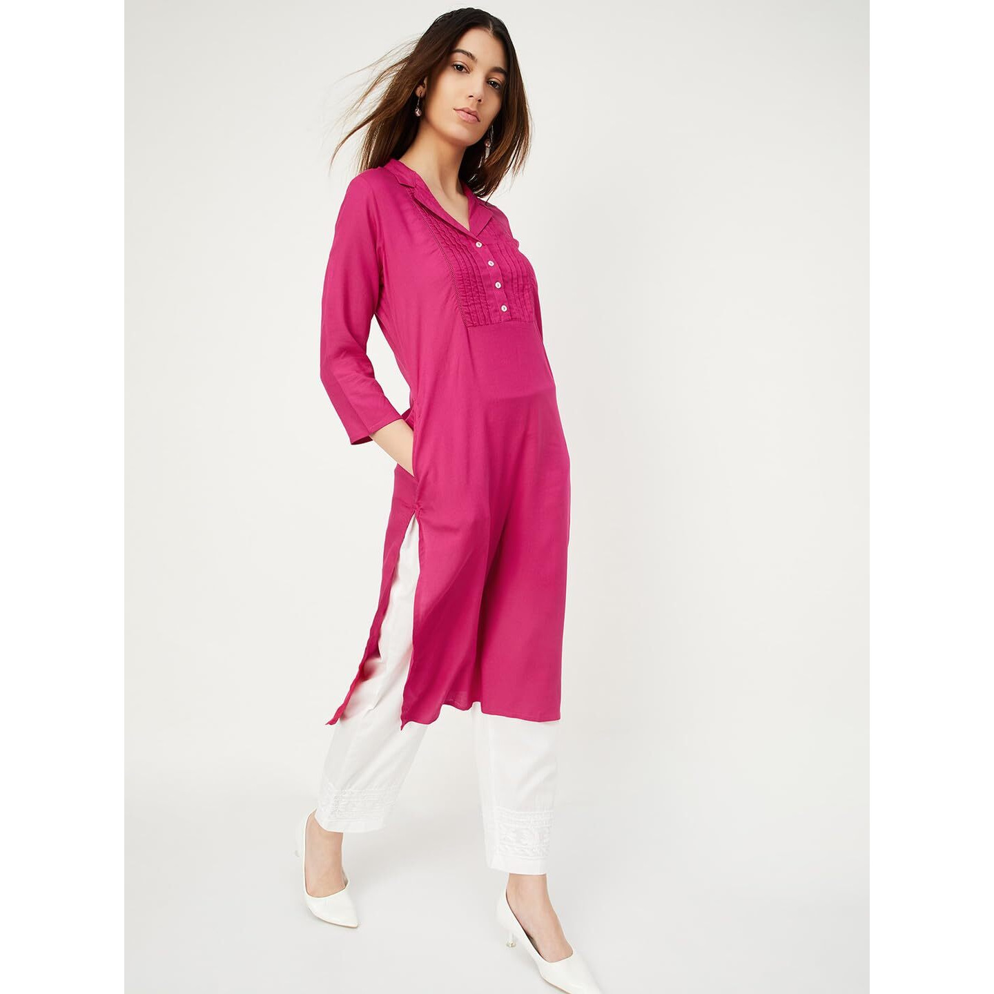 Max Women's Rayon Blend Regular Kurta (LOEKSU24MA_Fuchsia_L