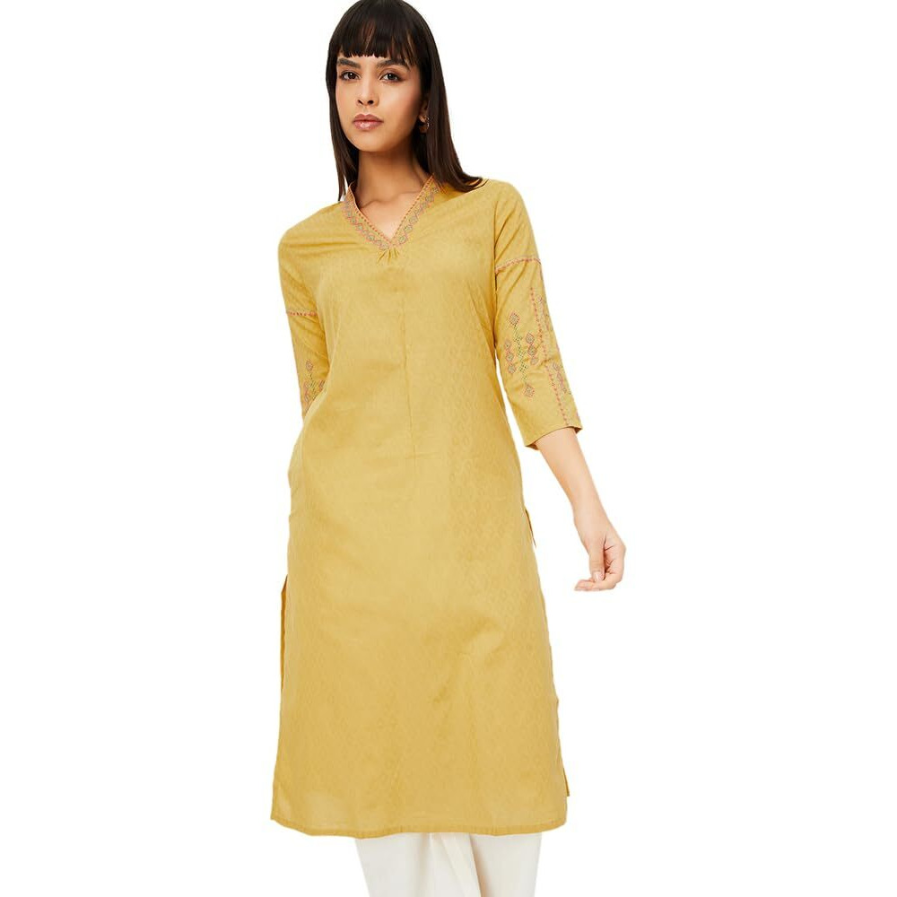 Max Women's Cotton Blend Regular Kurta (MAWWSU24HA_Mustard_M