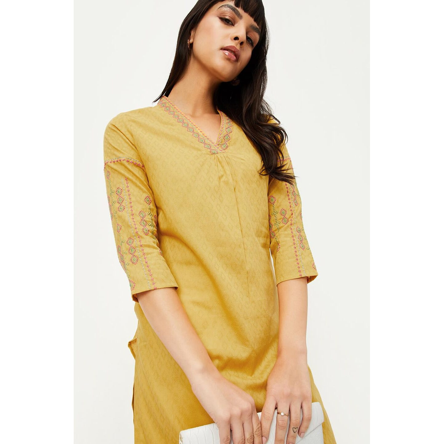 Max Women's Cotton Blend Regular Kurta (MAWWSU24HA_Mustard_M