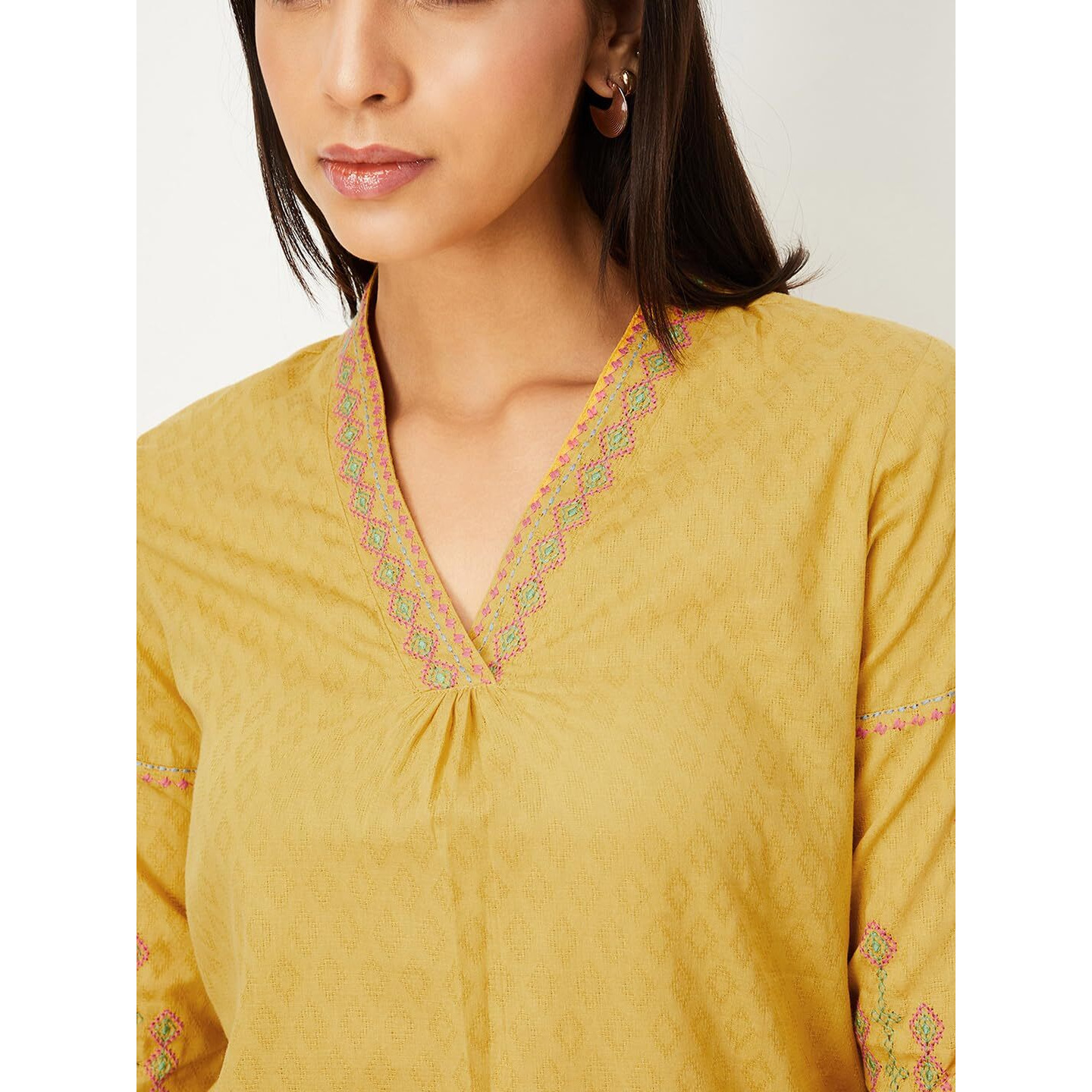 Max Women's Cotton Blend Regular Kurta (MAWWSU24HA_Mustard_M