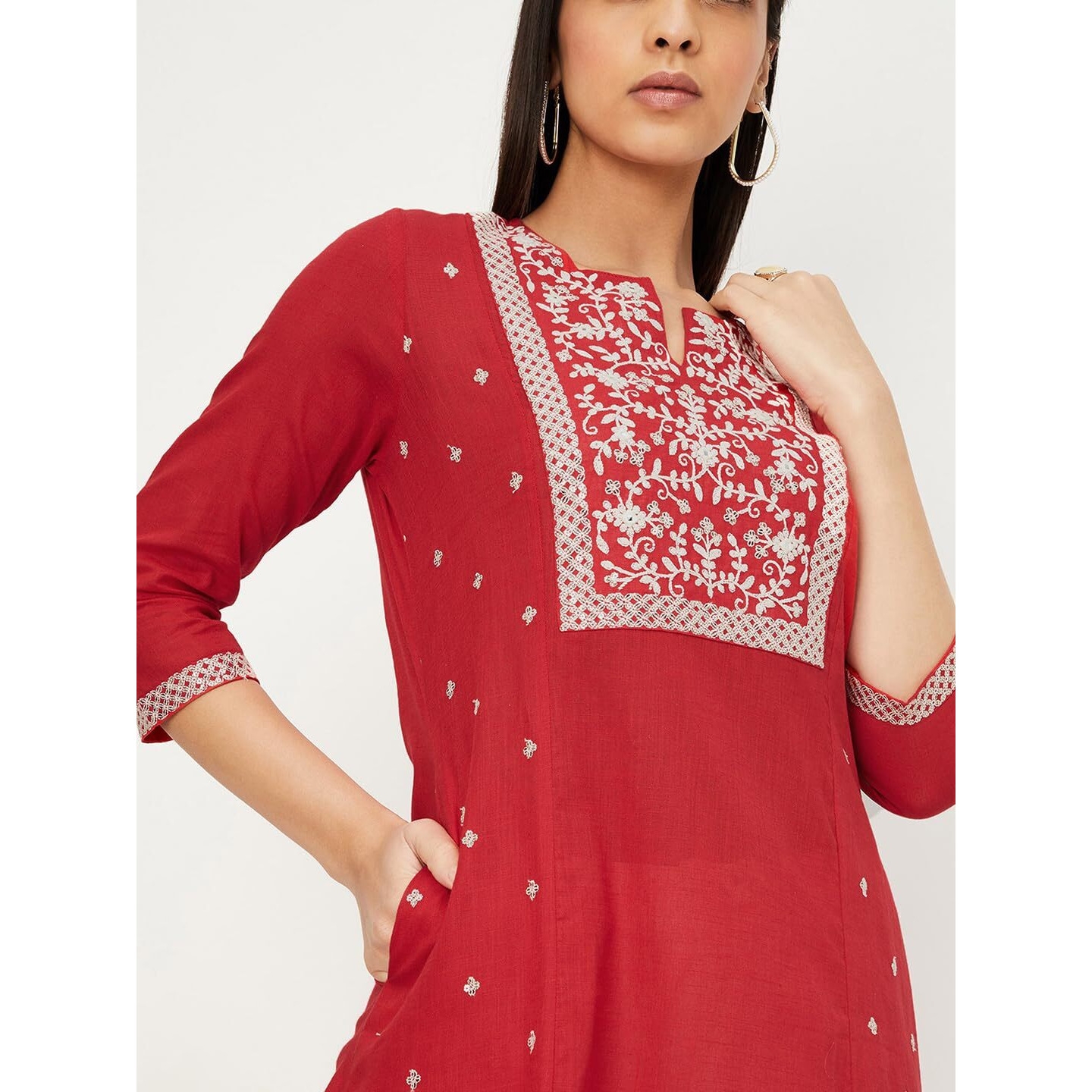 Max Women's Cotton Blend Regular Kurta (CTKUR42081_Red_S