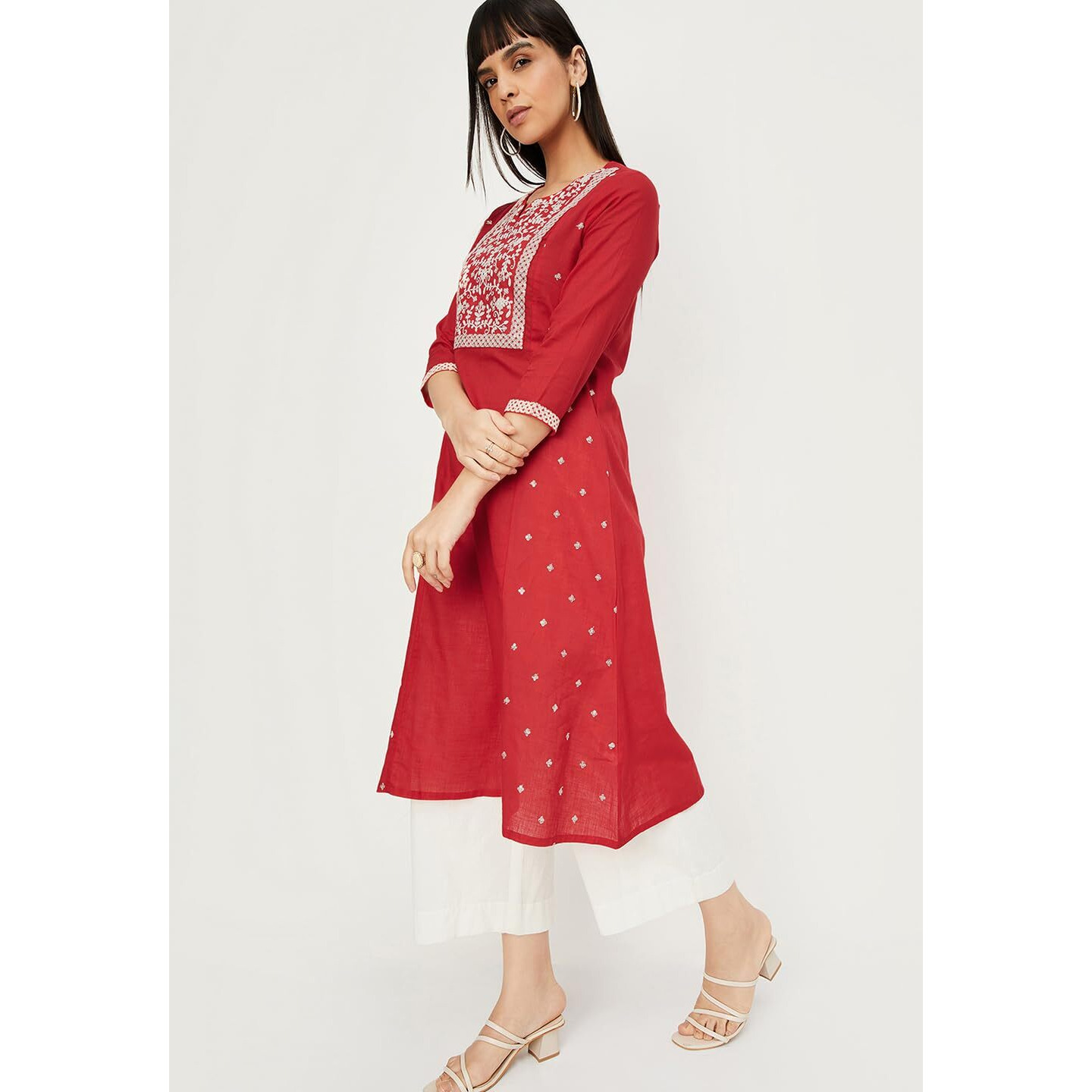Max Women's Cotton Blend Regular Kurta (CTKUR42081_Red_S