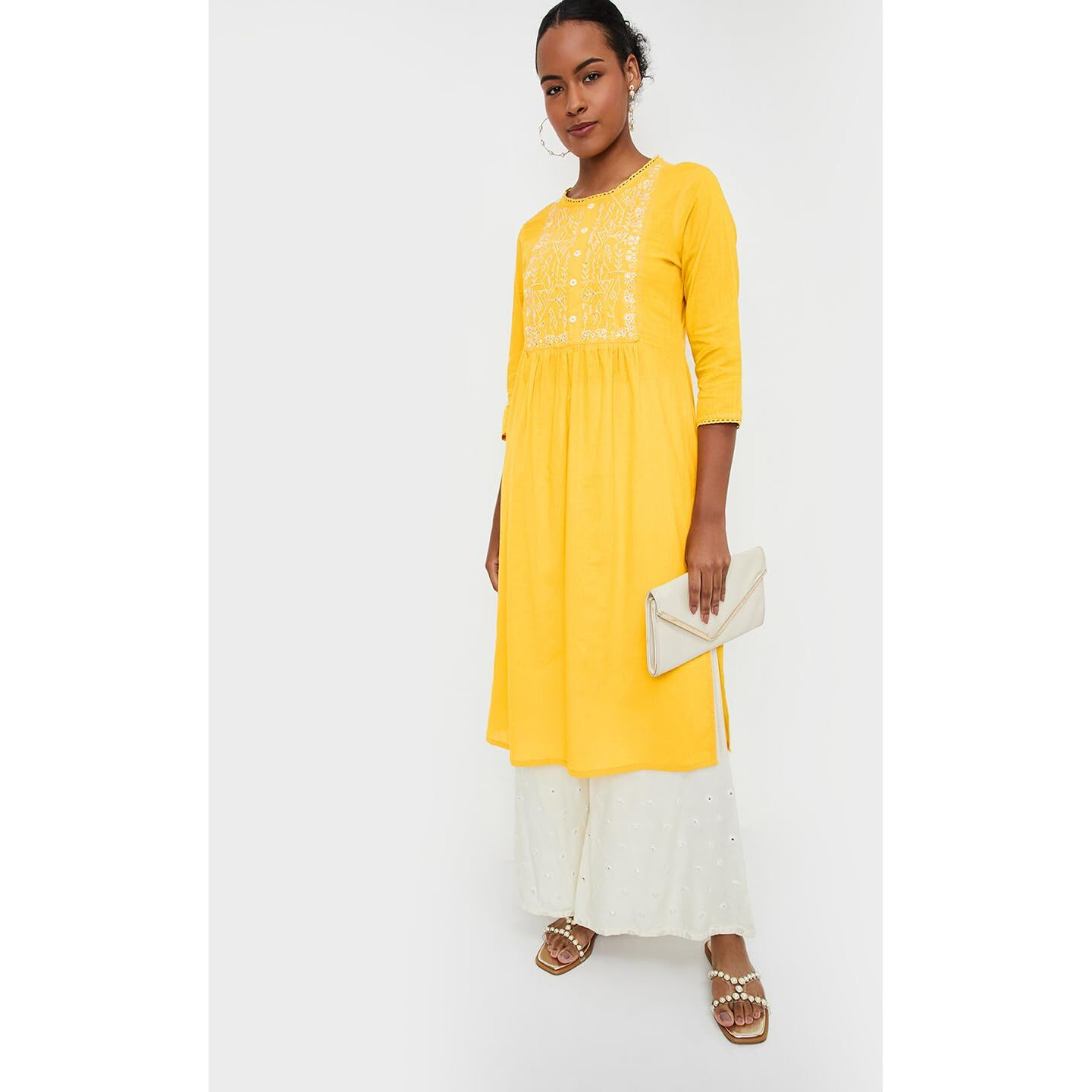 Max Women's Cotton Blend Regular Kurta (VIEKPA24LUYELLOW_Yellow