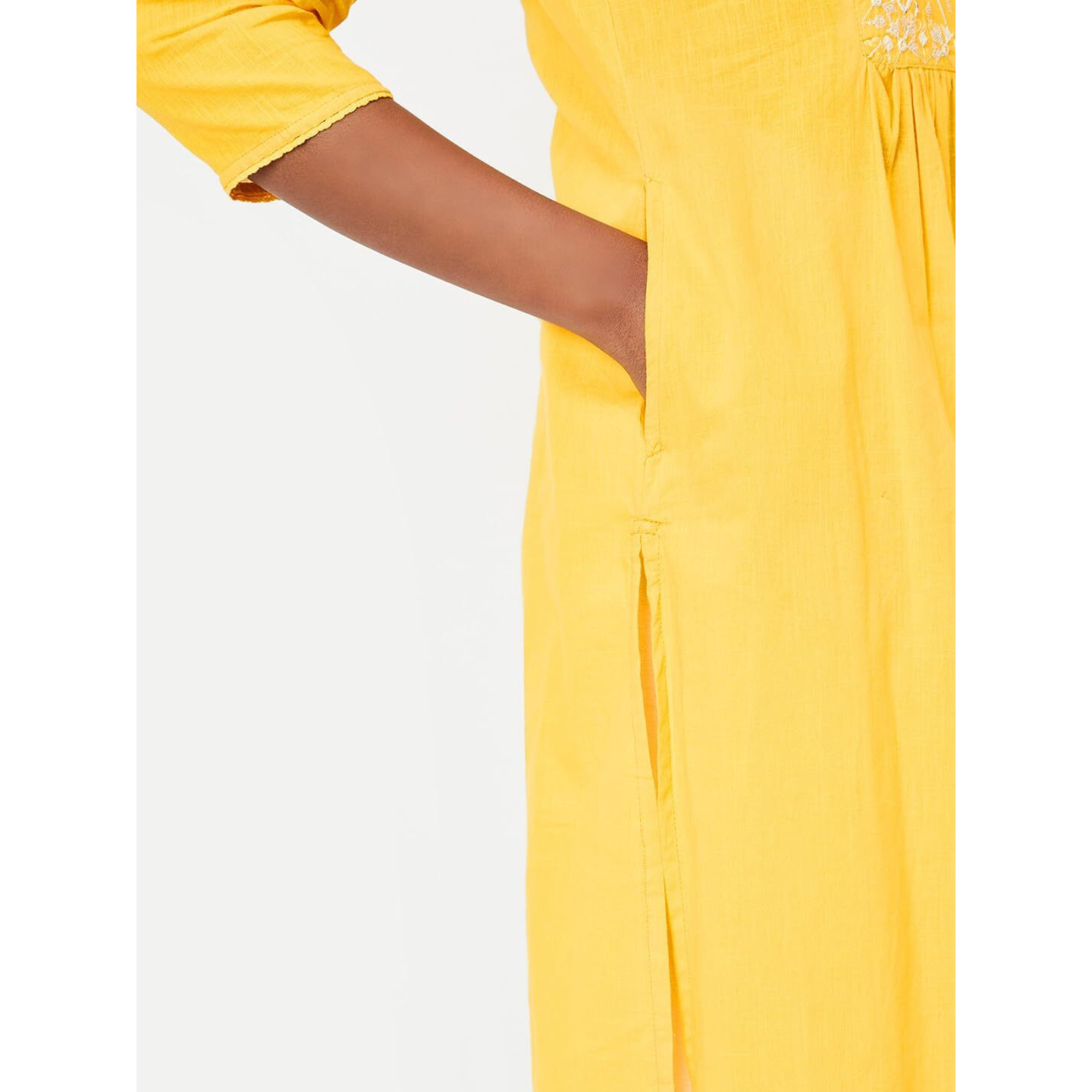 Max Women's Cotton Blend Regular Kurta (VIEKPA24LUYELLOW_Yellow
