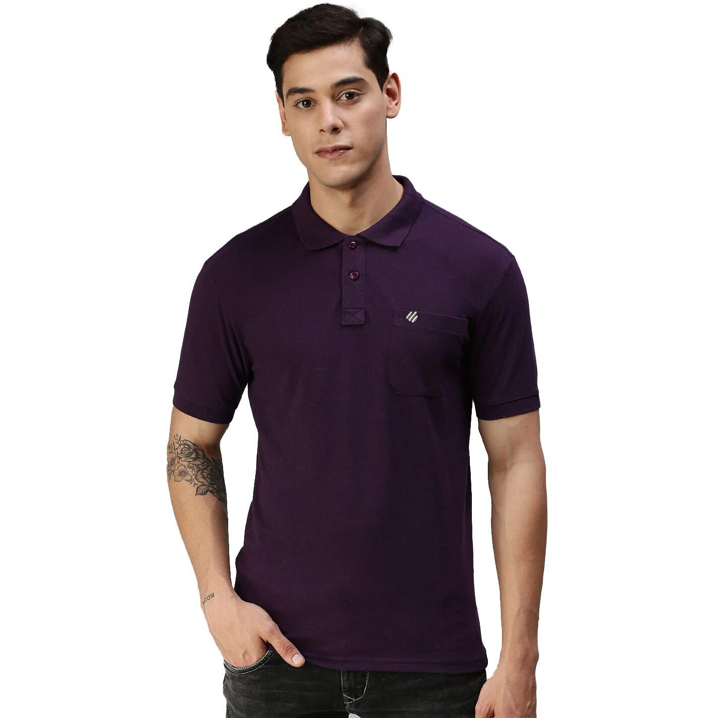 ONN Men's Solid Regular Fit Polo NC432_PL_1PC_Purple_Small 80-85 Cms