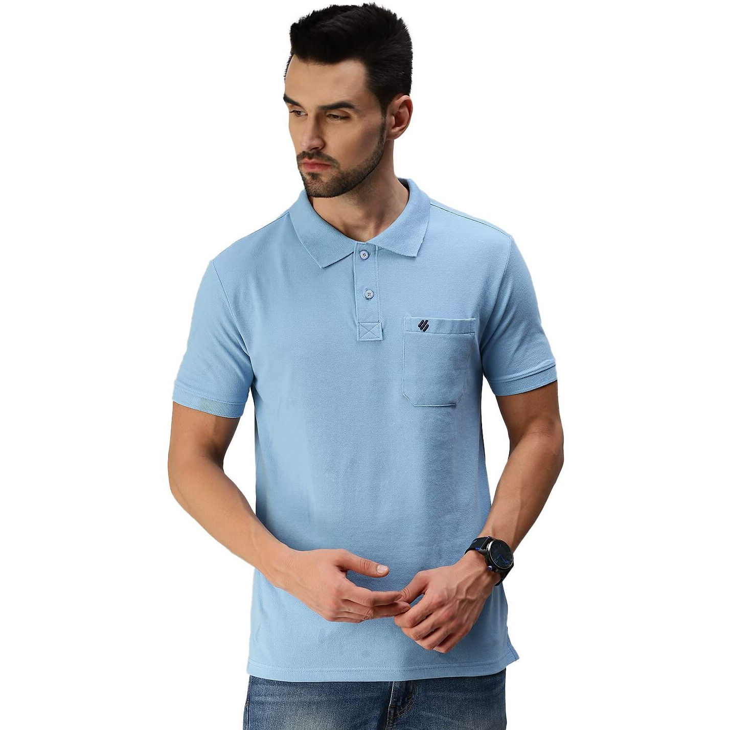 ONN Men's Solid Regular Fit Polo NC432_PWRBL_1PC_Powder Blu_S