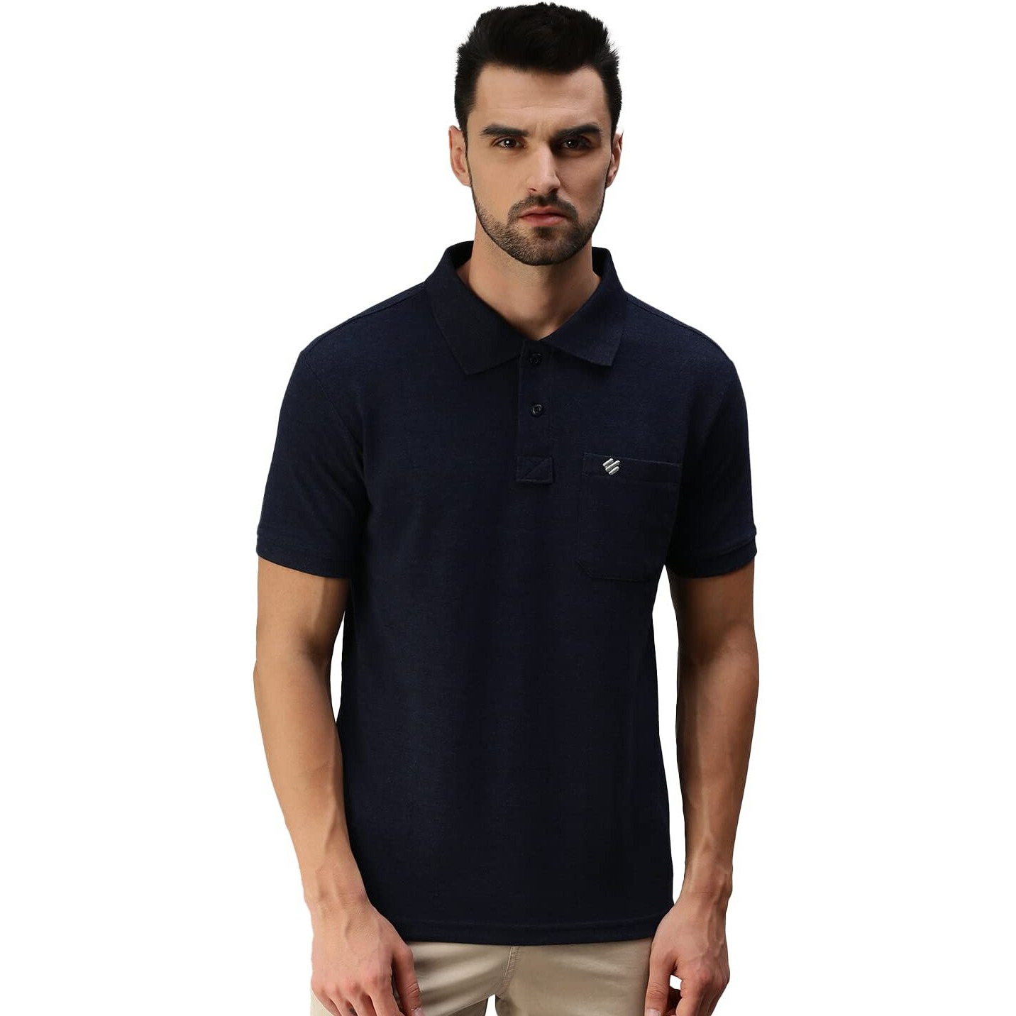 ONN Men's Solid Regular Fit Polo NC432_NM_1PC_Navy Mel._S
