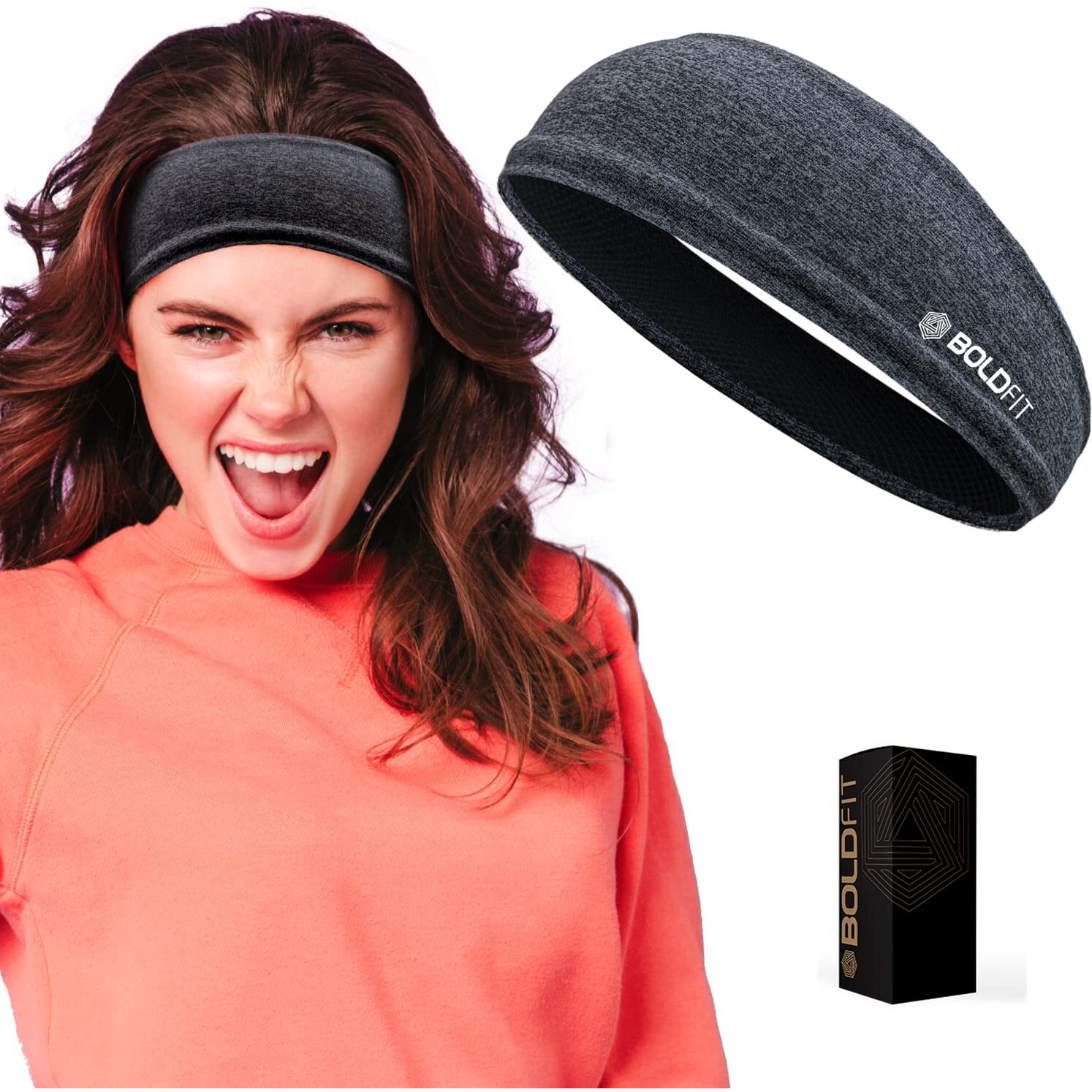 Boldfit Head Band for Man Sports Head Bandana for Men & Women Gym Hair Band for Men Workout, Running - Breathable, Non-Slip & Quick Drying Head Bands for Long Hair (Pack of 1 - Black Melange)
