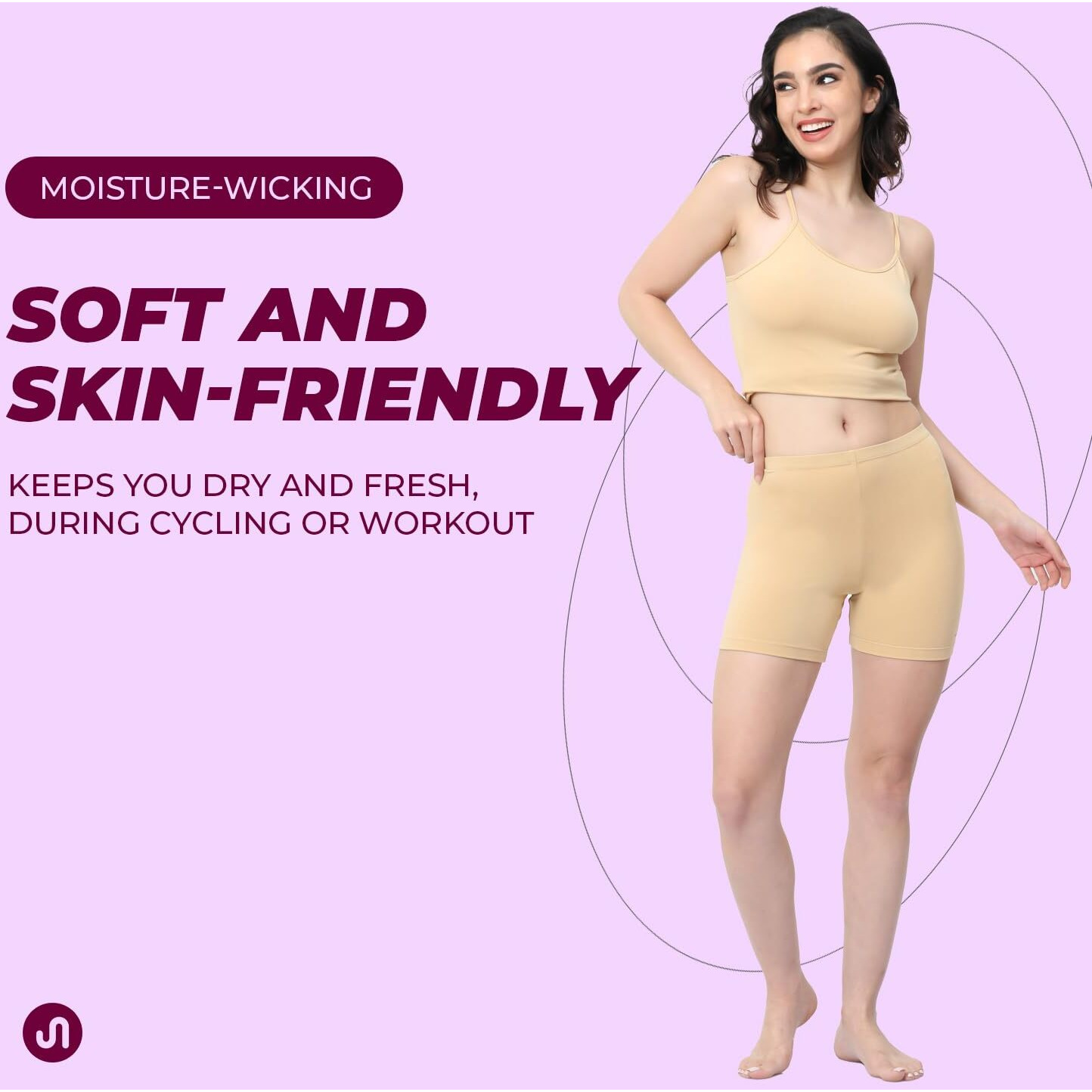 Bodyband Cycling Shorts for Women Shorts - High Waist Under Skirt Shorts for Women & Girls Stretchable Skin Fit Under Dress Shorts Biker Bicycle Shorts - Beige - Medium