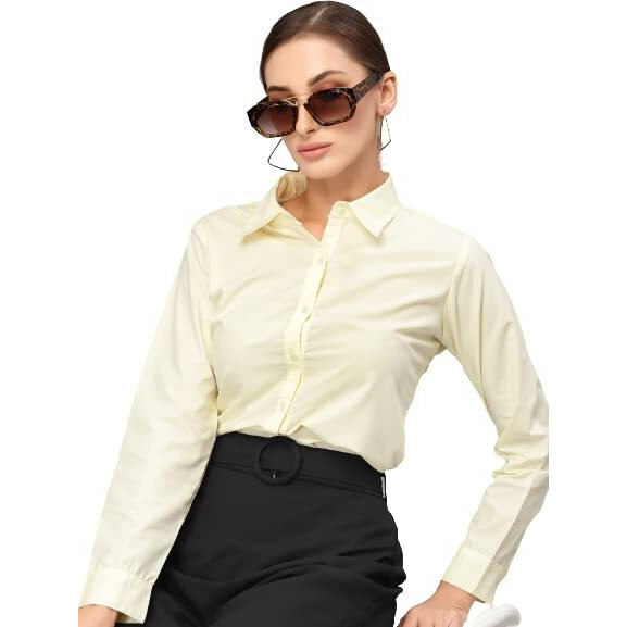 Style Quotient Women Solid Yellow Polycotton Regular Formal Shirt