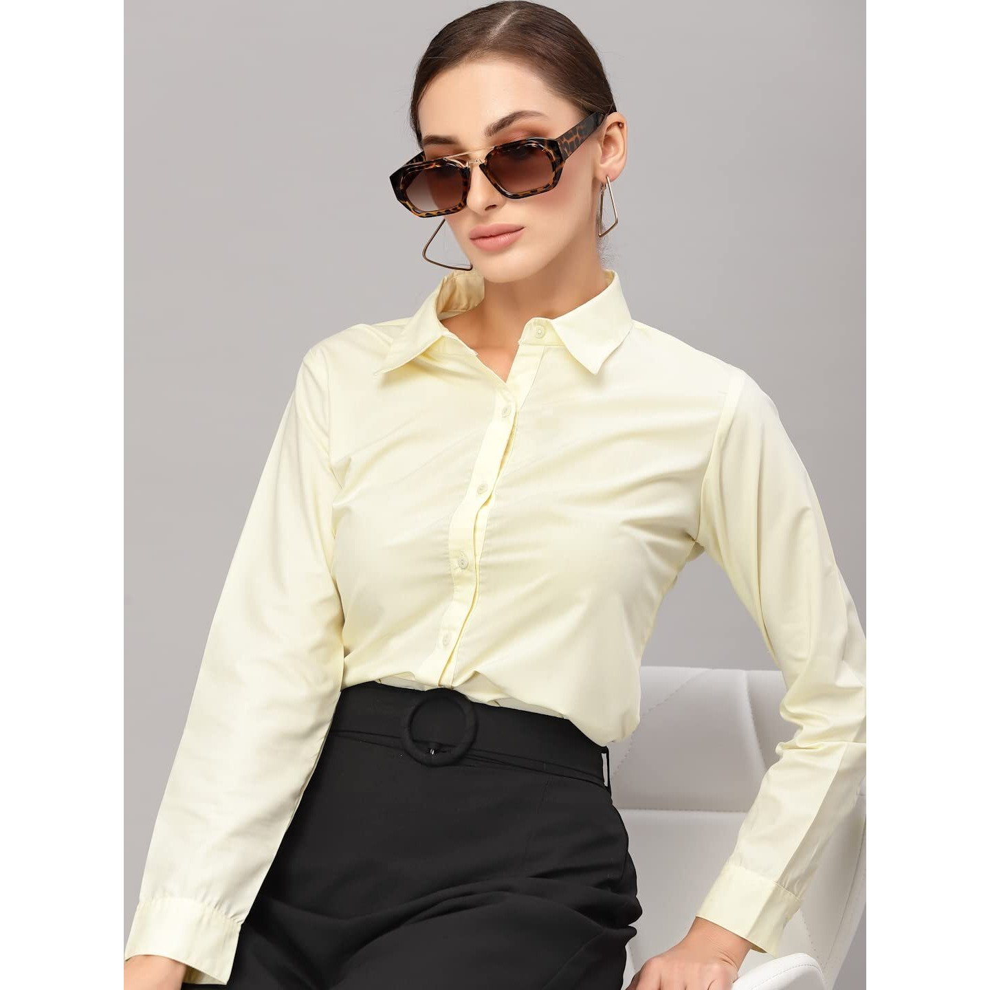 Style Quotient Women Solid Yellow Polycotton Regular Formal Shirt