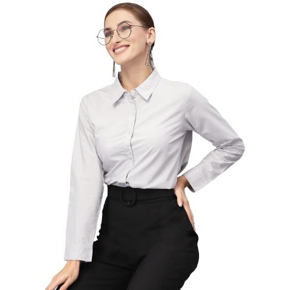 Style Quotient Women Solid Grey Polycotton Regular Formal Shirt