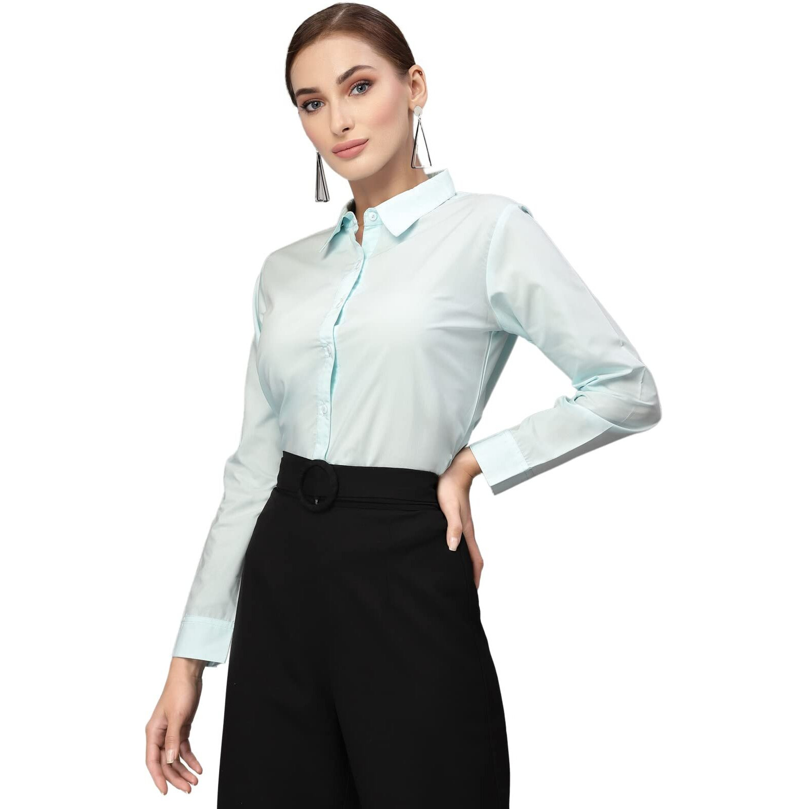 Style Quotient Women Solid Light Blue Polycotton Regular Formal Shirt