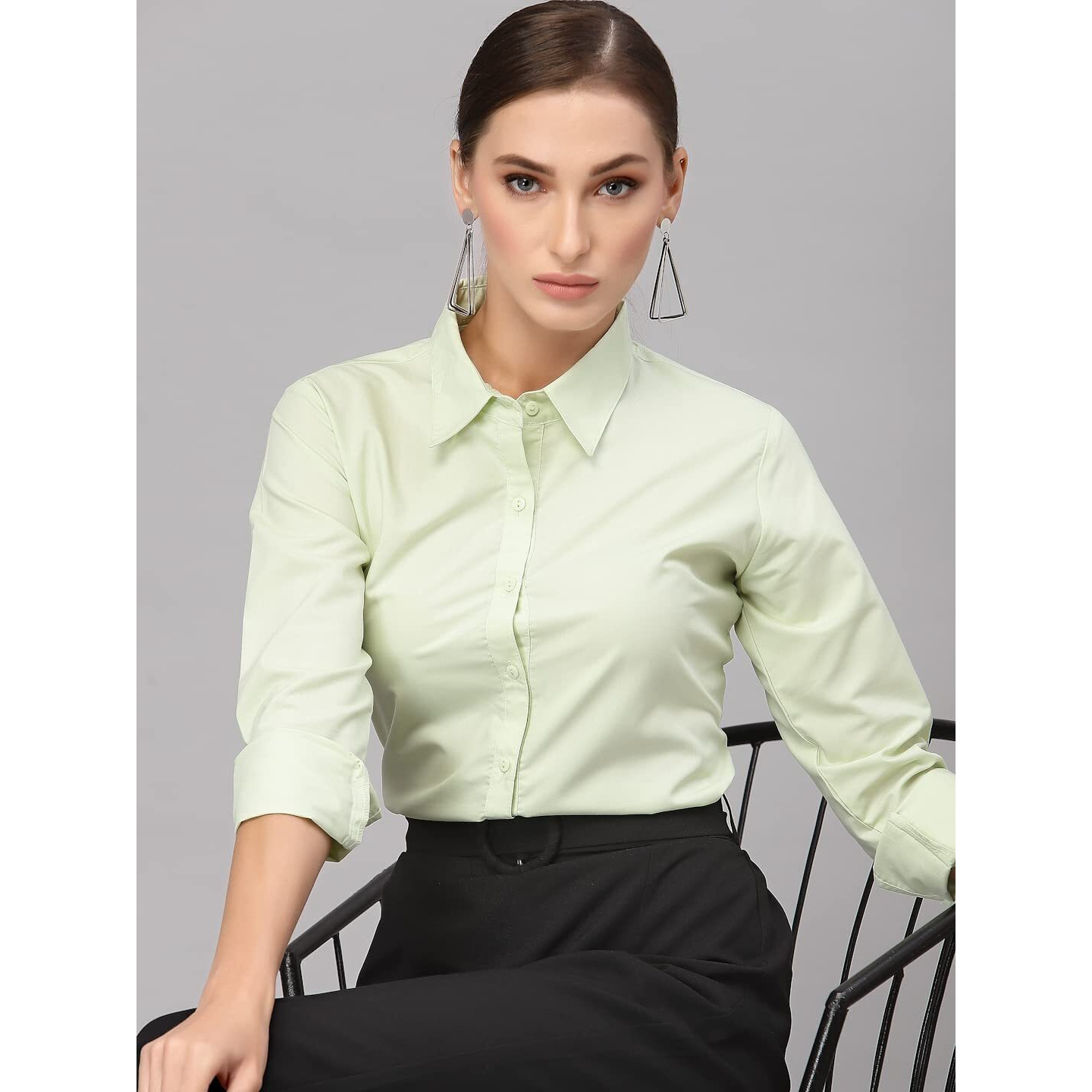 Style Quotient Women Solid Light Green Polycotton Regular Formal Shirt