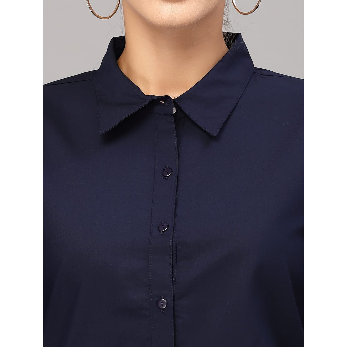 Style Quotient Women Solid Navy Polycotton Regular Formal Shirt