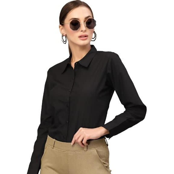 Style Quotient Women Solid Black Polycotton Regular Formal Shirt