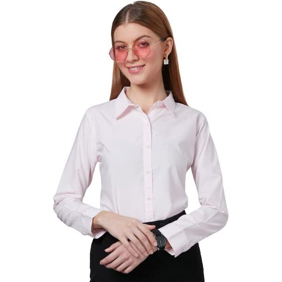 Style Quotient Women Solid Pastel Pink Polycotton Regular Formal Shirt