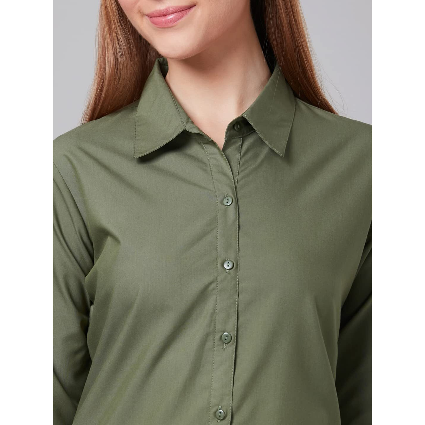 Style Quotient Women Solid Olive Polycotton Regular Formal Shirt