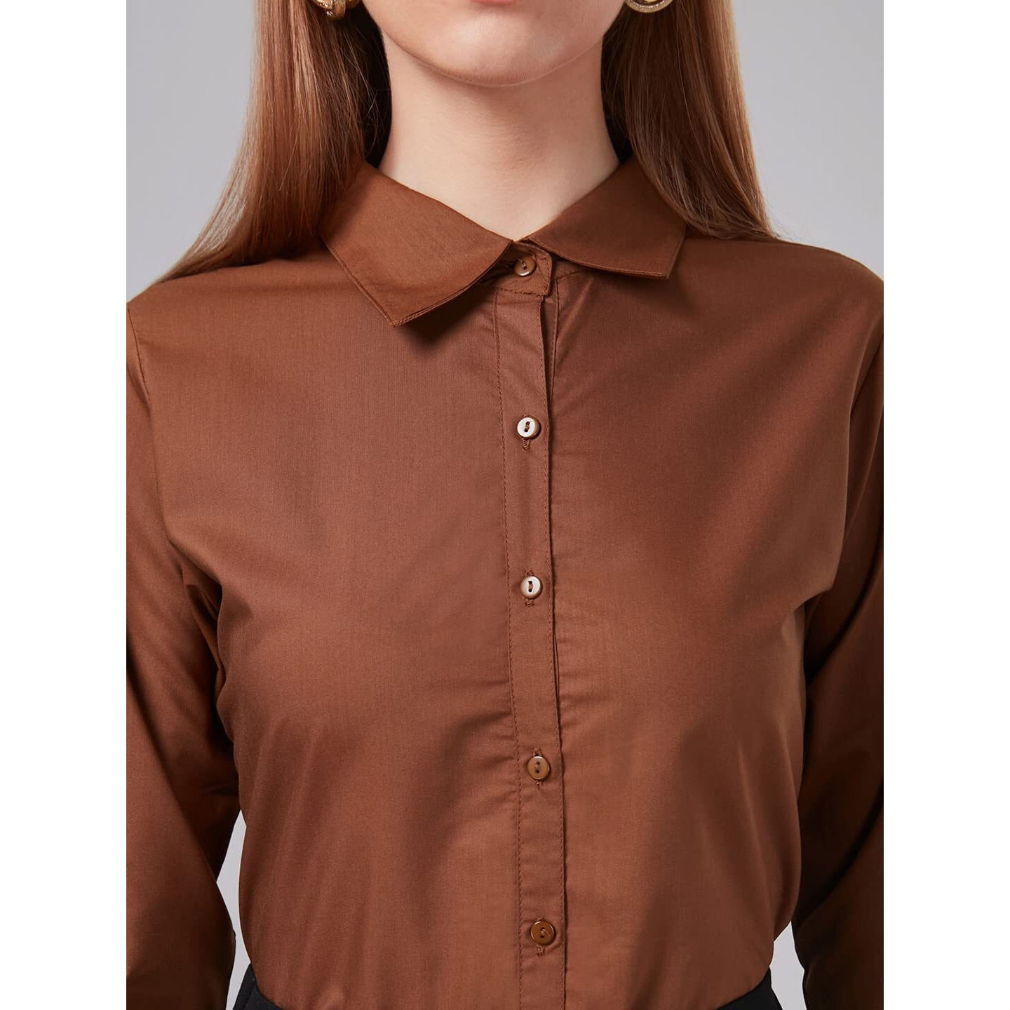 Style Quotient Women Solid Camel Polycotton Regular Formal Shirt