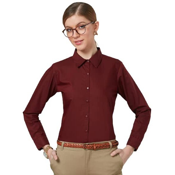 Style Quotient Women Solid Maroon Polycotton Regular Formal Shirt
