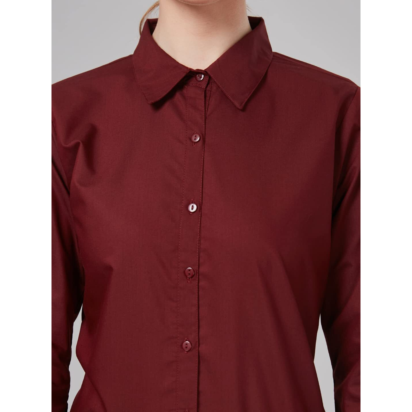 Style Quotient Women Solid Maroon Polycotton Regular Formal Shirt