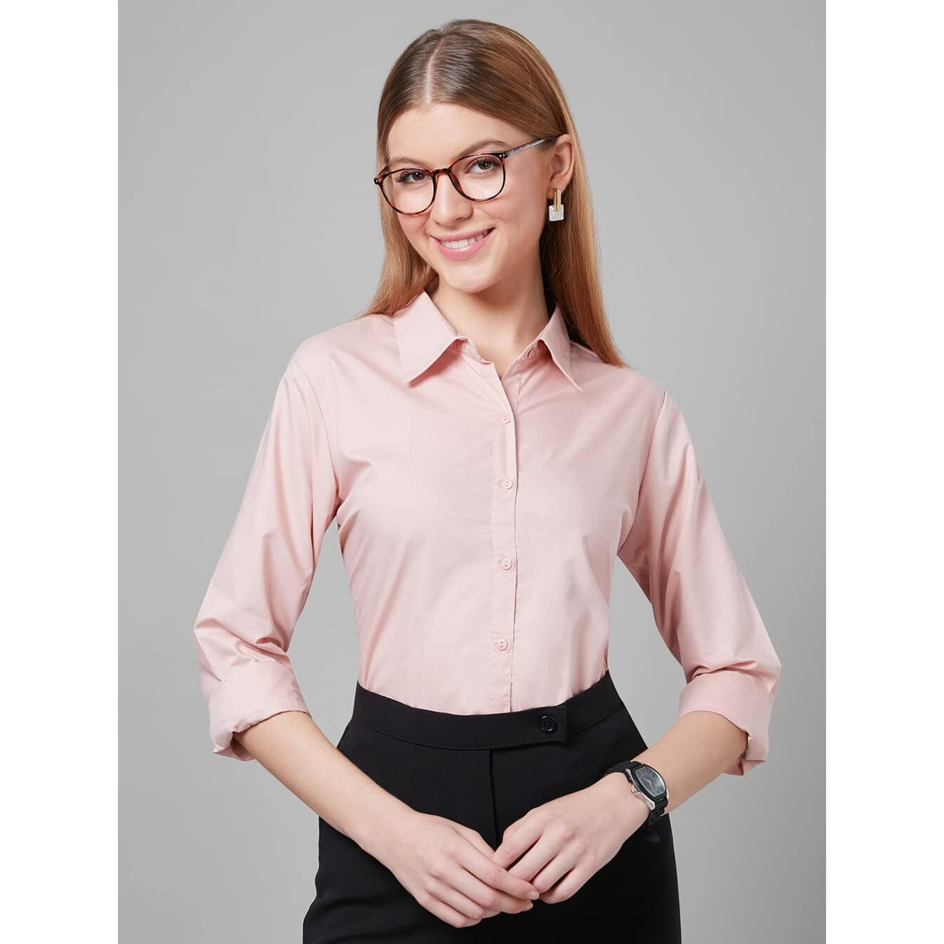 Style Quotient Women Solid Nude Polycotton Regular Formal Shirt