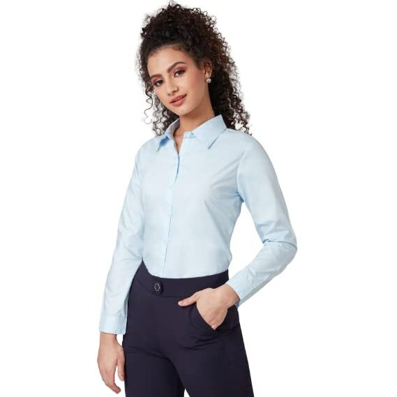 Style Quotient Women Solid Sky Blue Polycotton Regular Formal Shirt