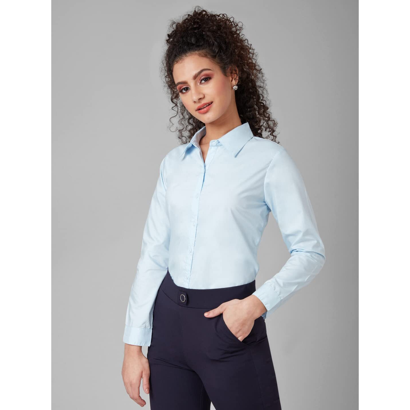 Style Quotient Women Solid Sky Blue Polycotton Regular Formal Shirt