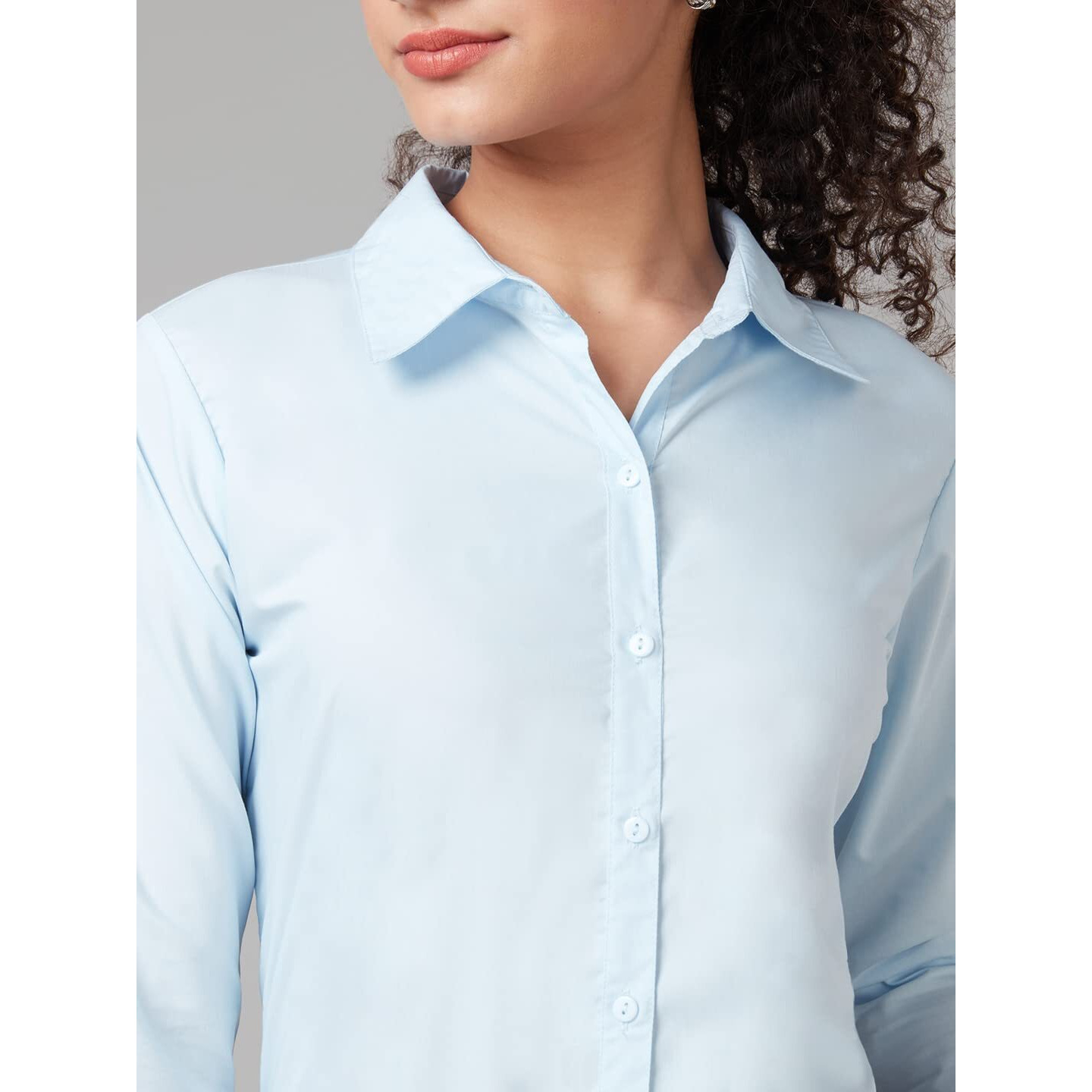 Style Quotient Women Solid Sky Blue Polycotton Regular Formal Shirt
