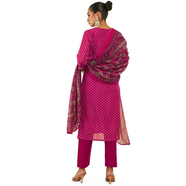 Soch Womens Fuchsia Chanderi Suit Set With Print And Embroidery