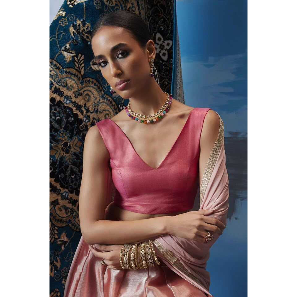 Soch Womens Fuchsia Tussar V-Neck Back-Open Sleeveless Blouse