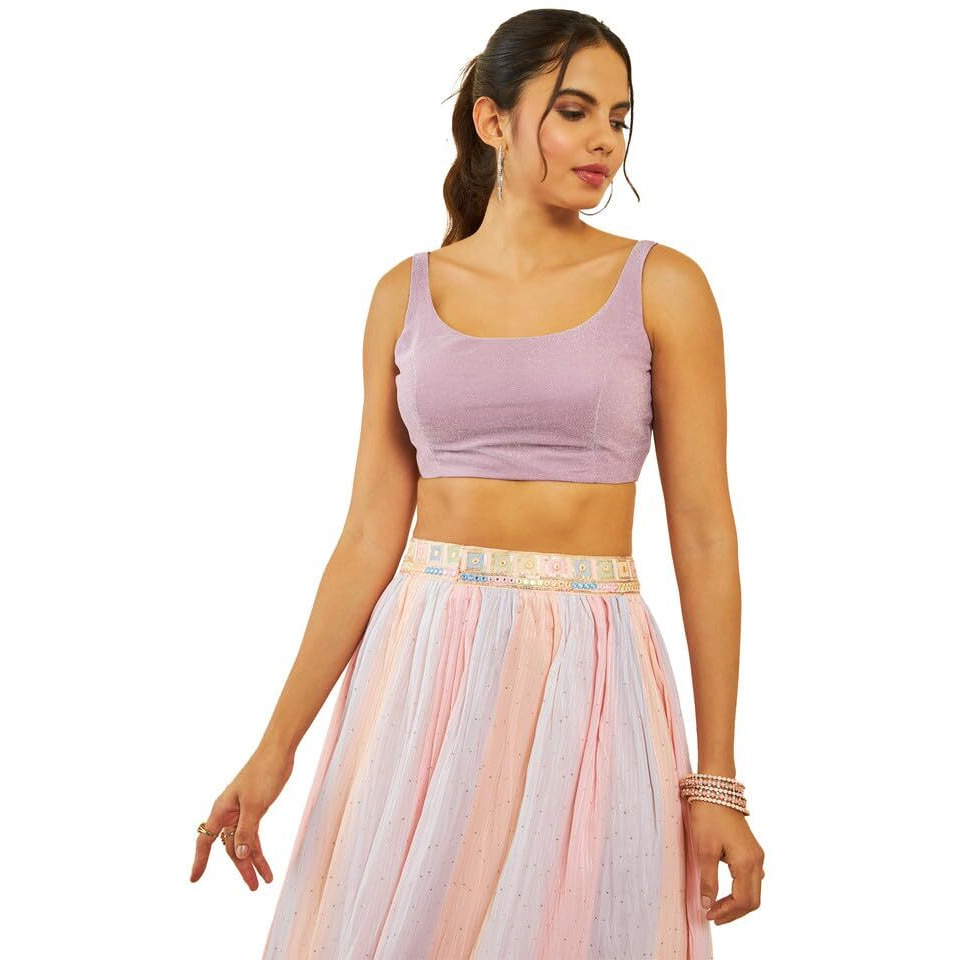 Soch Womens Onion Pink Shimmery Scoop-Neck Back-Open Sleeveless Blouse
