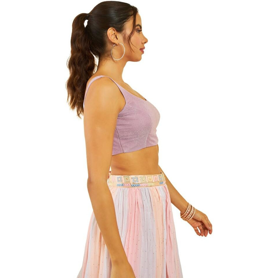 Soch Womens Onion Pink Shimmery Scoop-Neck Back-Open Sleeveless Blouse