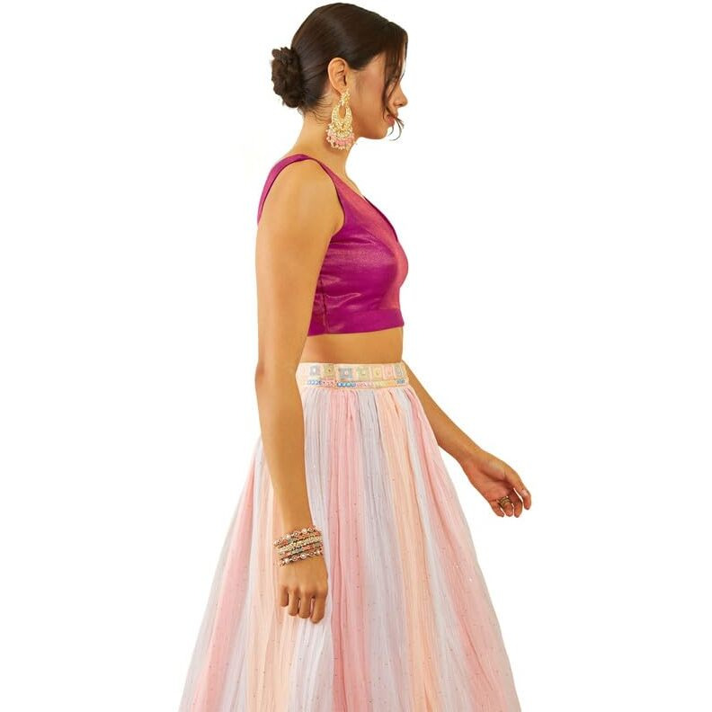 Soch Womens Purple Tussar V-Neck Back-Open Sleeveless Blouse