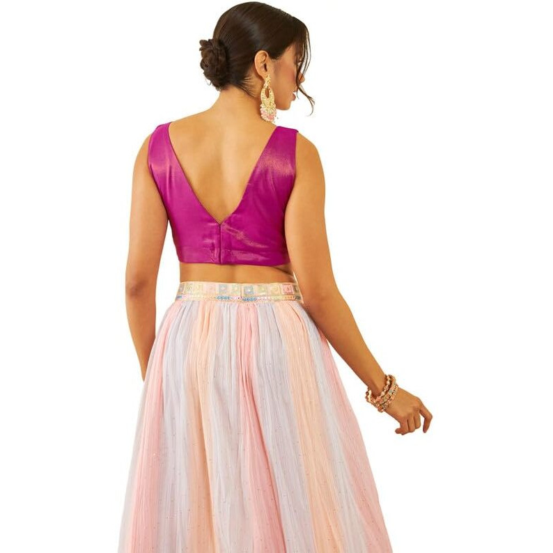 Soch Womens Purple Tussar V-Neck Back-Open Sleeveless Blouse